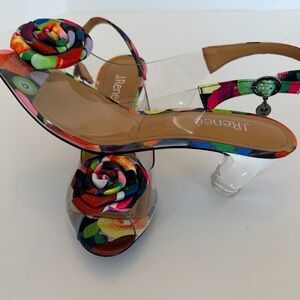 J.Renee Multicolor Floral Rosette Clear Slingback Block Heel Size 8